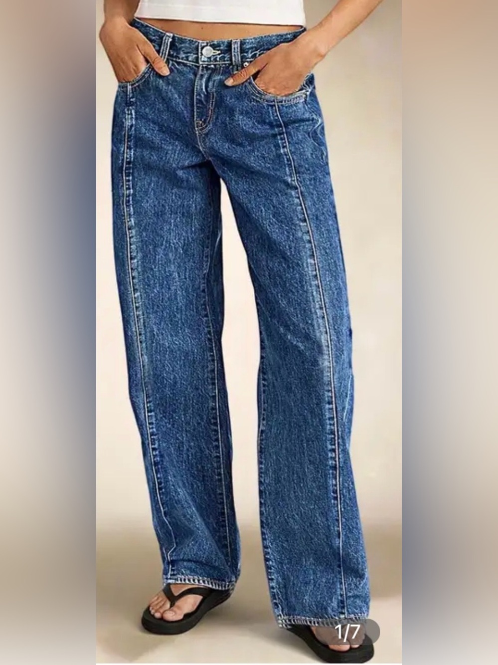 Flamingals Wash Seam Front Mid Rise Straight Leg Jeans